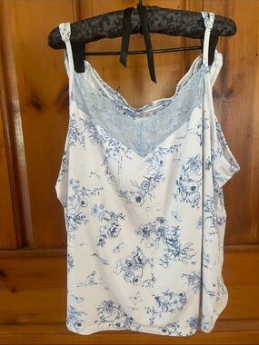 Source Unknown Blue Floral Lace-Trim Sleep Cami Top